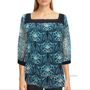 Express Silk Top Chiffon Blue Butterfly Print Luxe